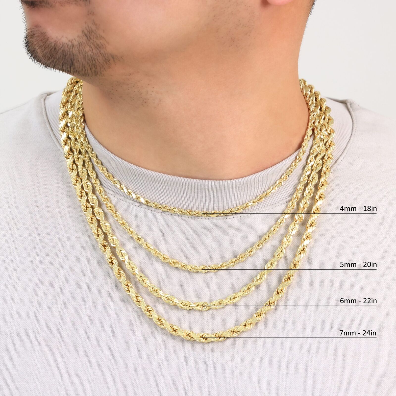 10K Yellow Gold Diamond Cut Rope Chain Necklace