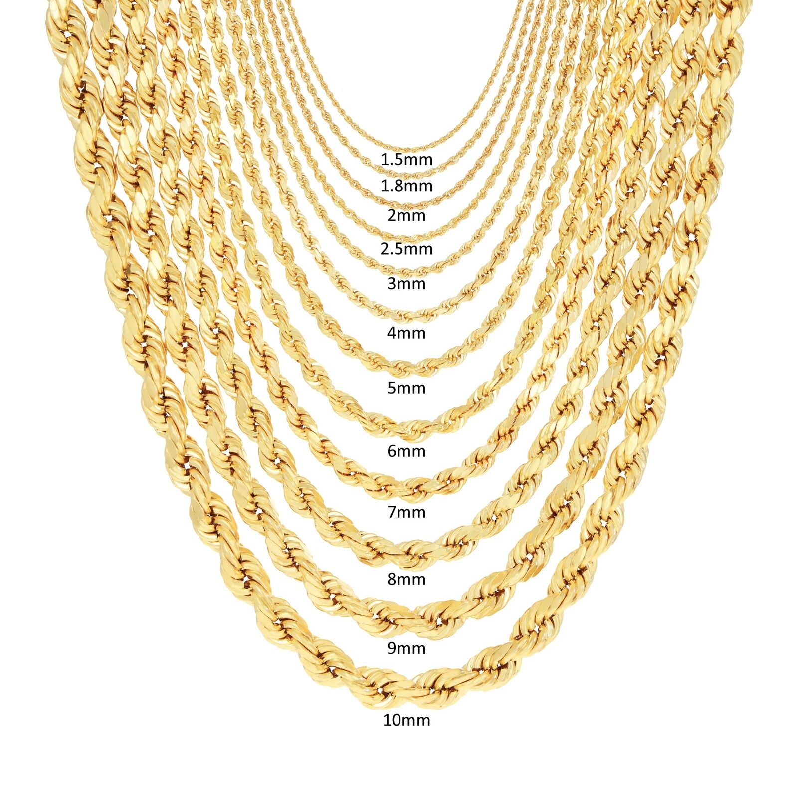 10K Yellow Gold Diamond Cut Rope Chain Necklace