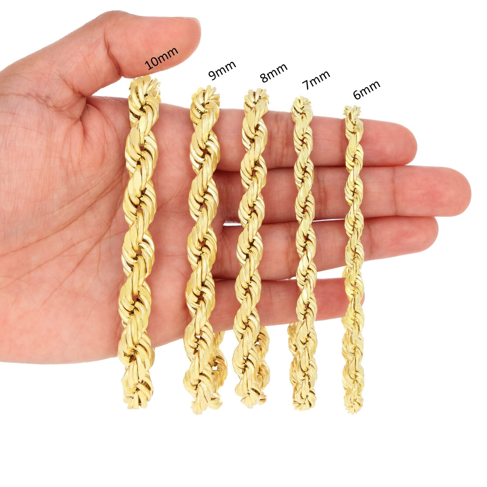 10K Yellow Gold Diamond Cut Rope Chain Necklace