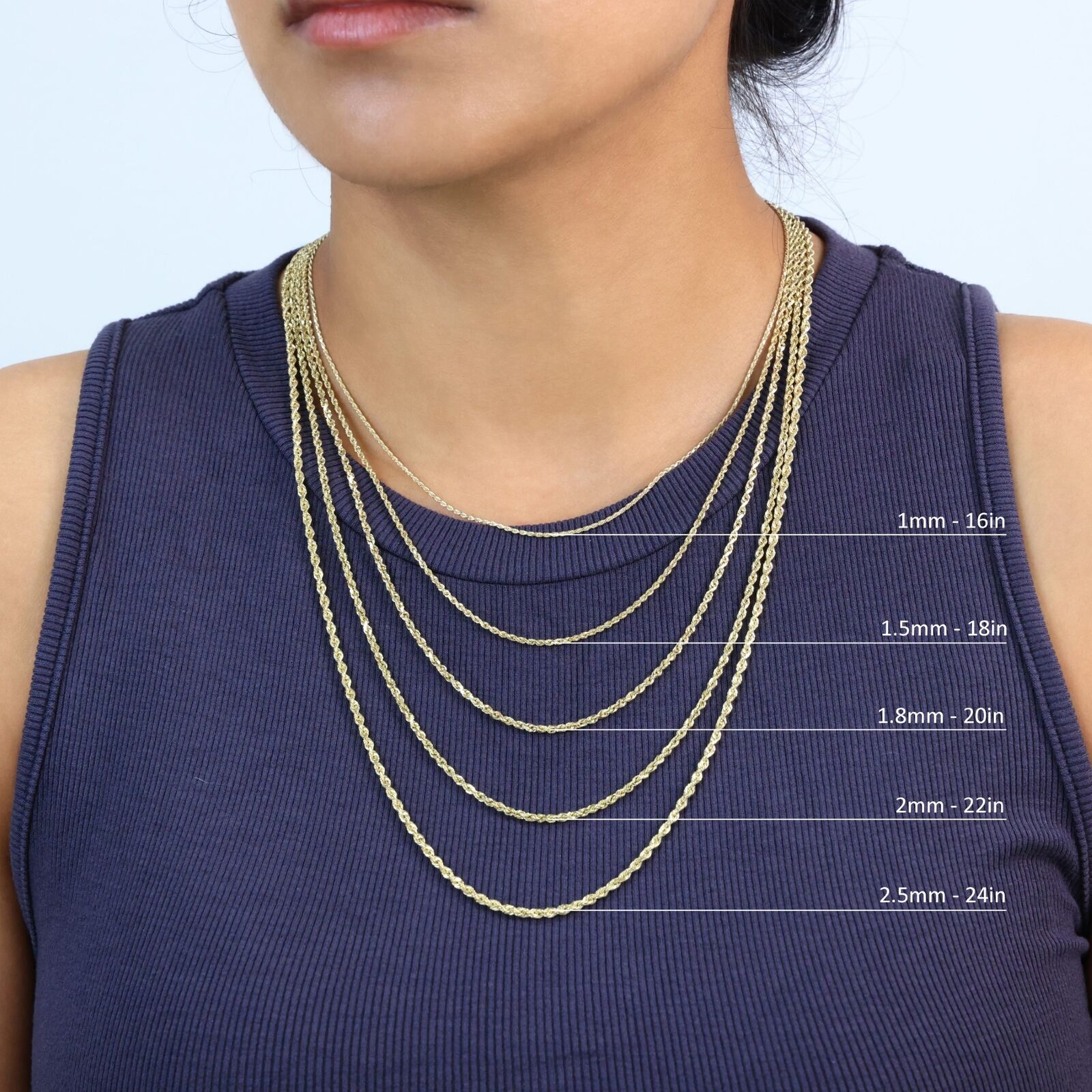 10K Yellow Gold Diamond Cut Rope Chain Necklace