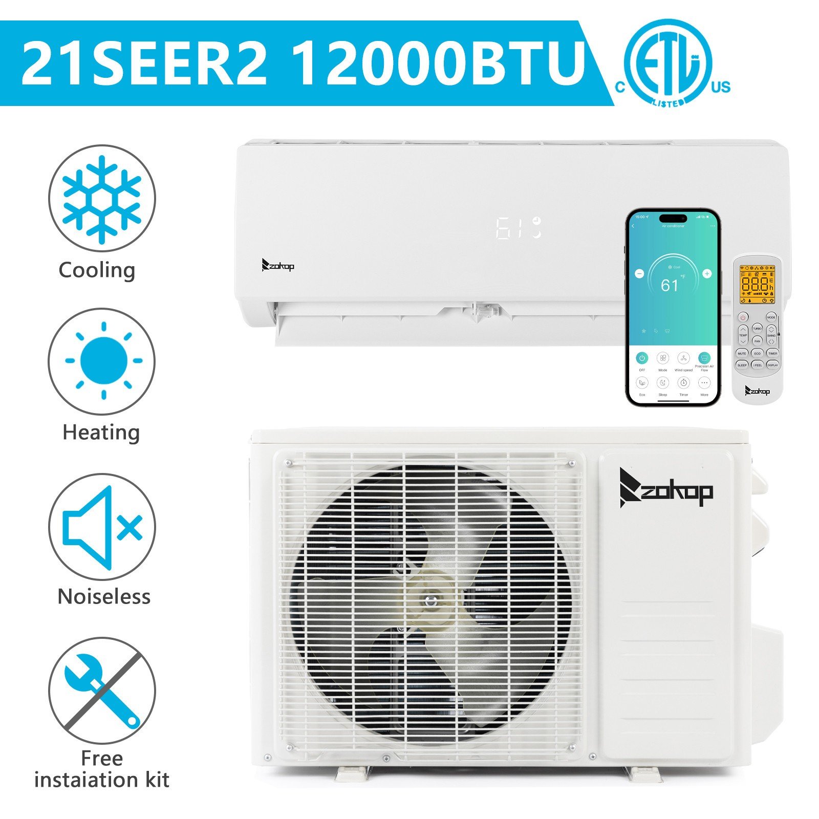 Ductless Mini-Split Heat Pump Air Conditioner 12000 BTU