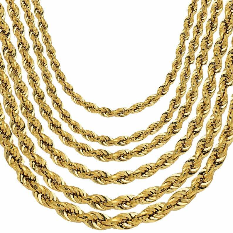 10K Yellow Gold Diamond Cut Rope Chain Necklace