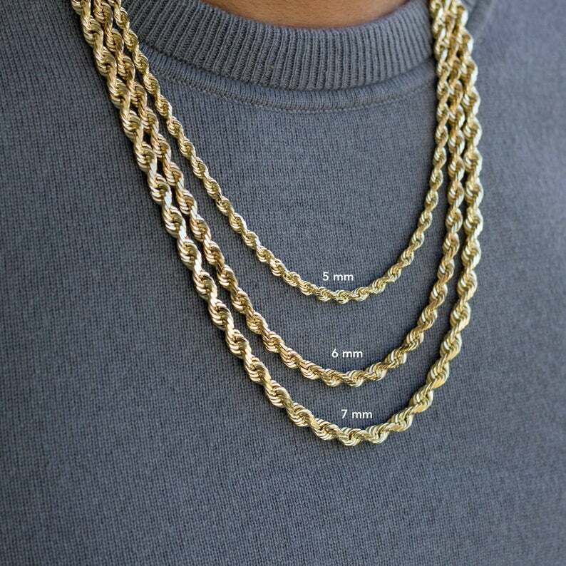 10K Yellow Gold Diamond Cut Rope Chain Necklace