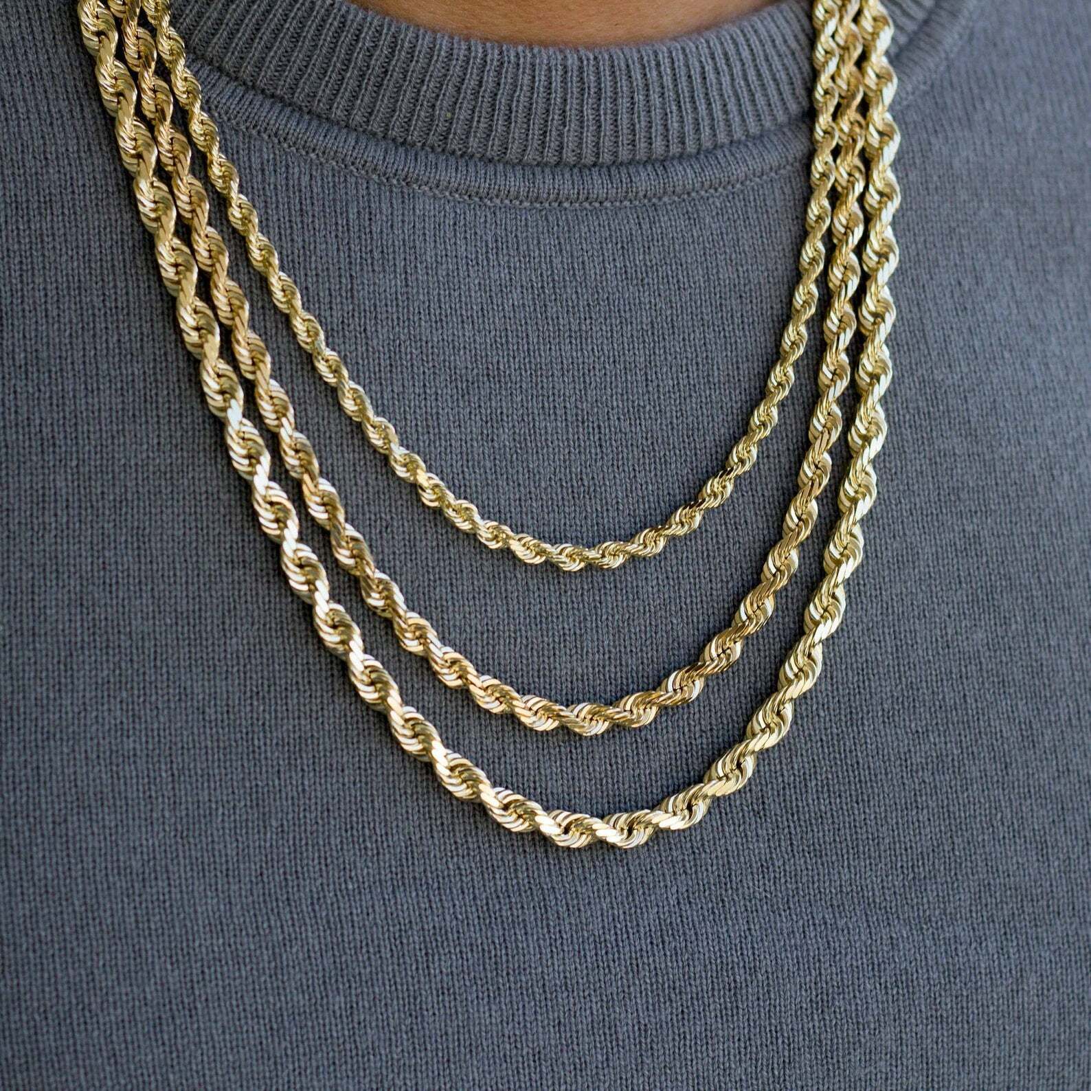 10K Yellow Gold Diamond Cut Rope Chain Necklace