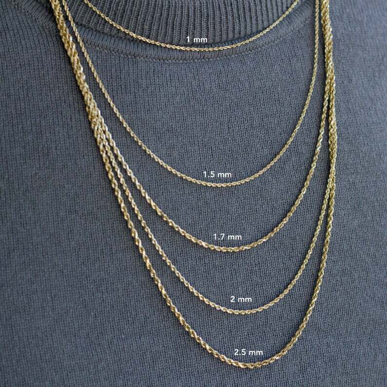 10K Yellow Gold Diamond Cut Rope Chain Necklace
