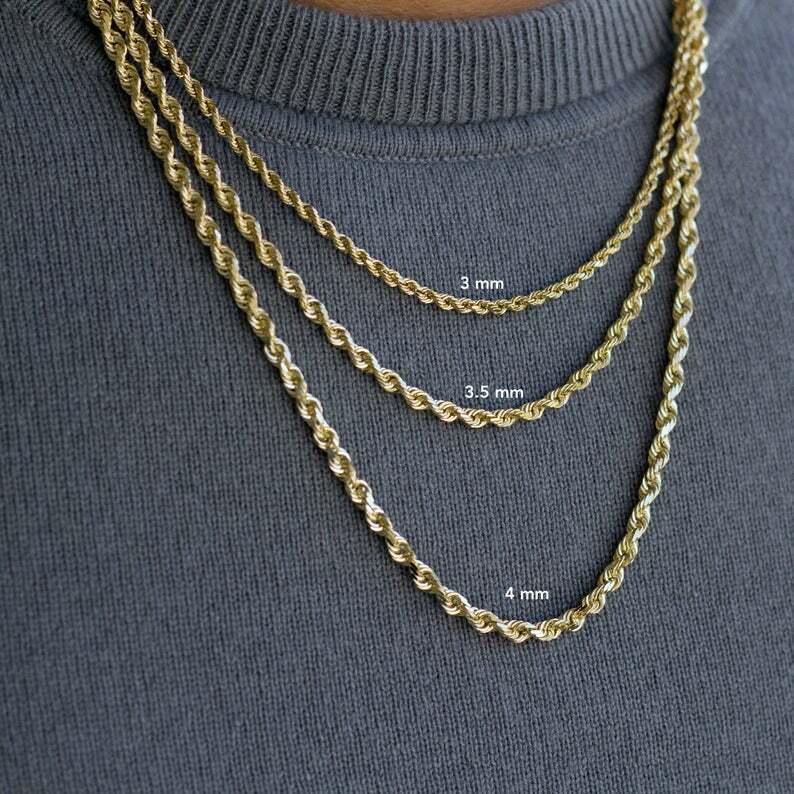 10K Yellow Gold Diamond Cut Rope Chain Necklace