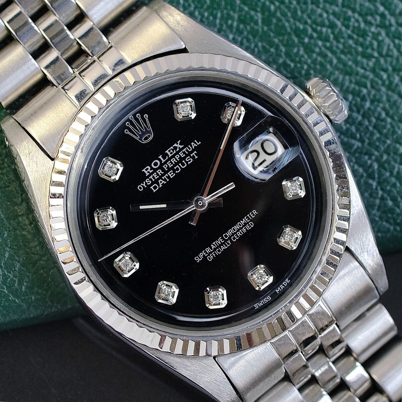 ROLEX Mens Datejust 18KW Gold Steel Black Dial