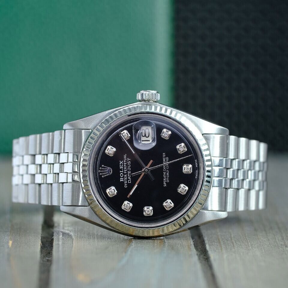 ROLEX Mens Datejust 18KW Gold Steel Black Dial