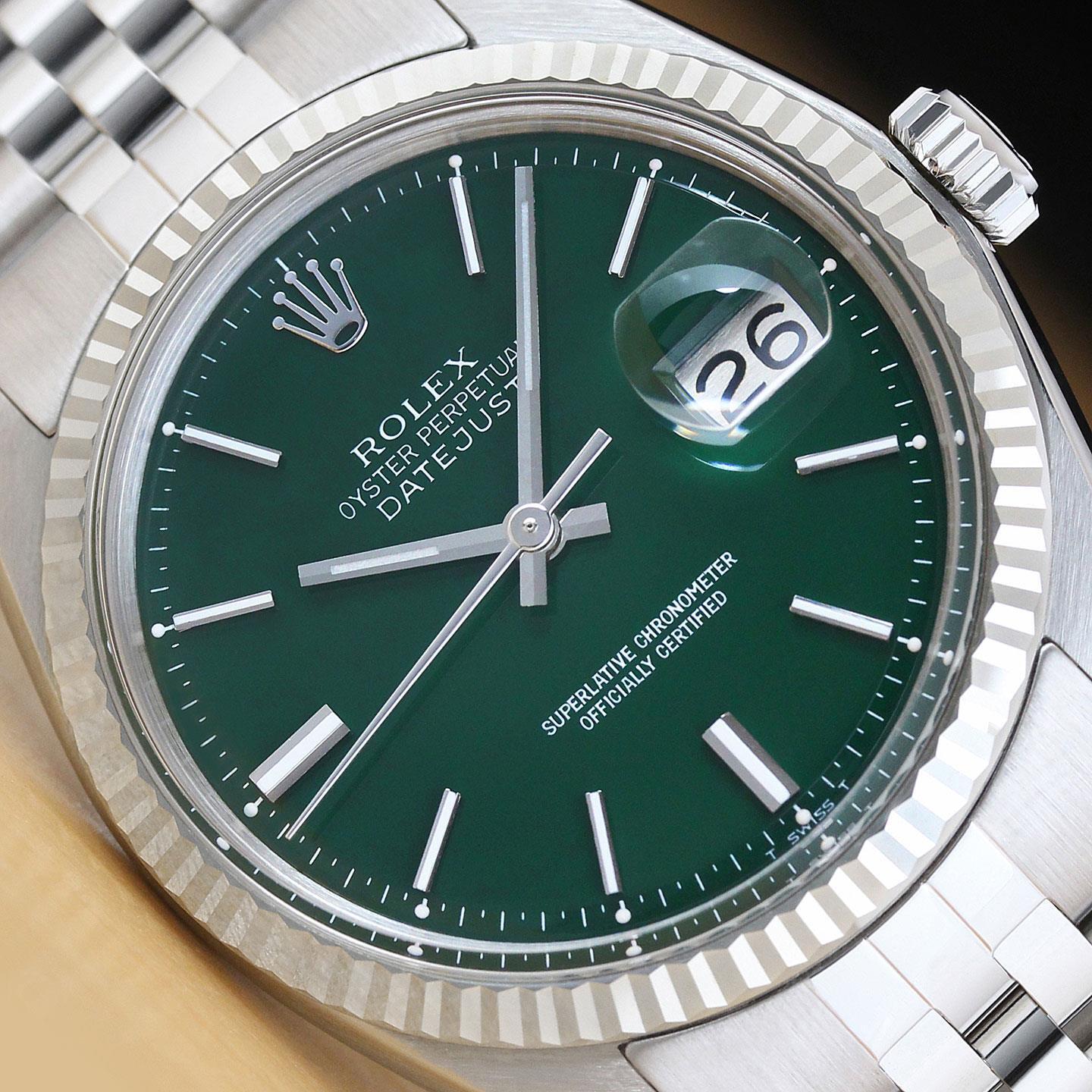 ROLEX Mens Datejust Green Dial 18K White Gold