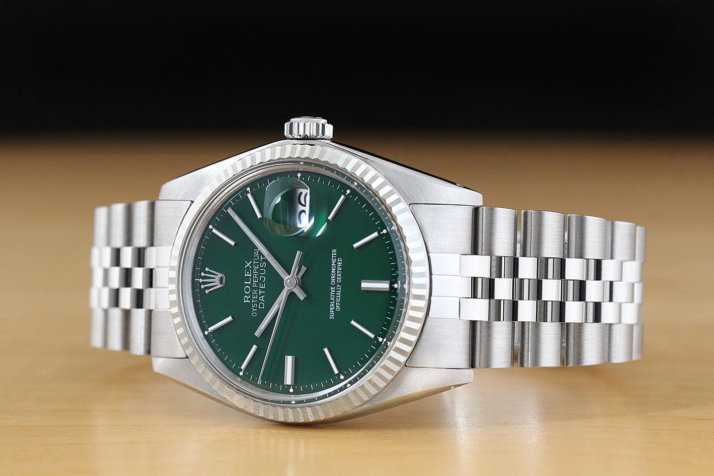 ROLEX Mens Datejust Green Dial 18K White Gold