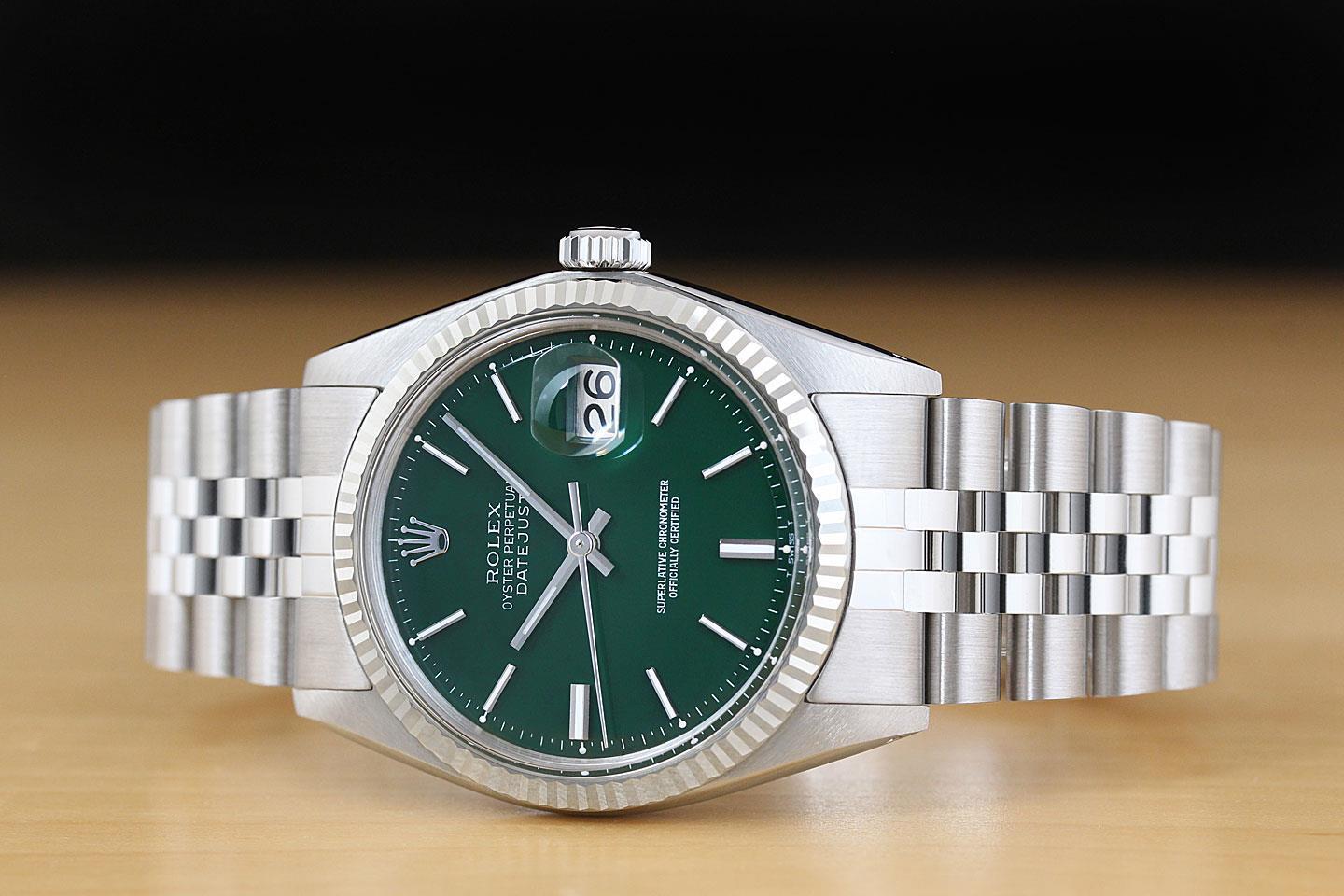 ROLEX Mens Datejust Green Dial 18K White Gold