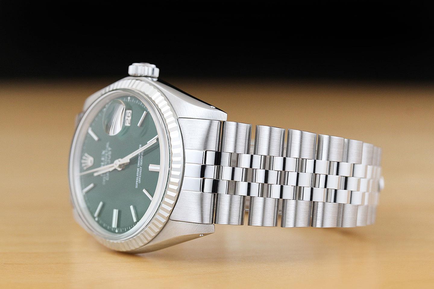 ROLEX Mens Datejust Green Dial 18K White Gold