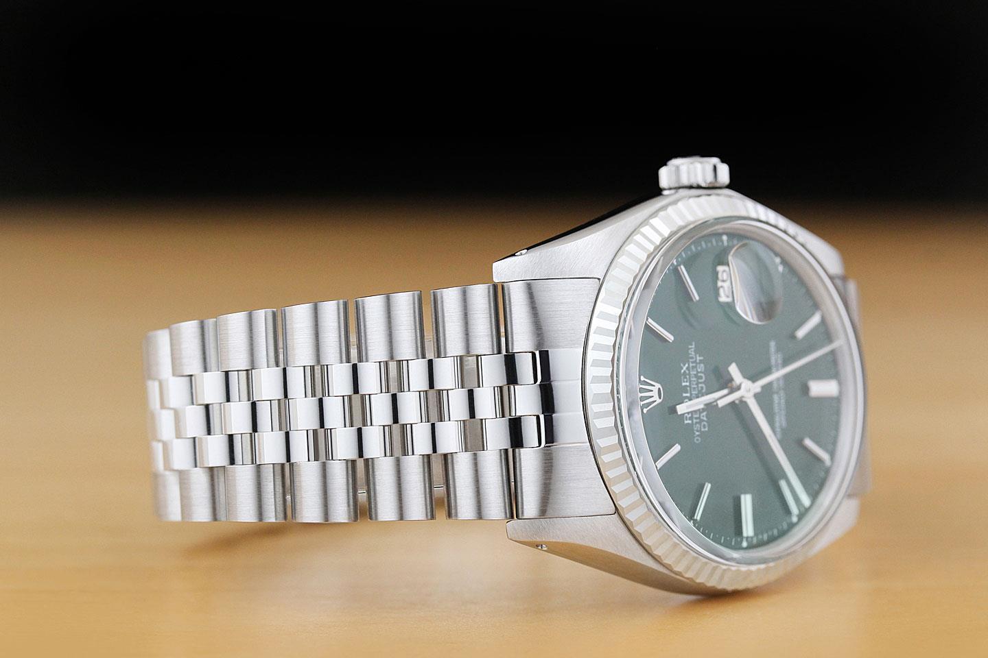 ROLEX Mens Datejust Green Dial 18K White Gold