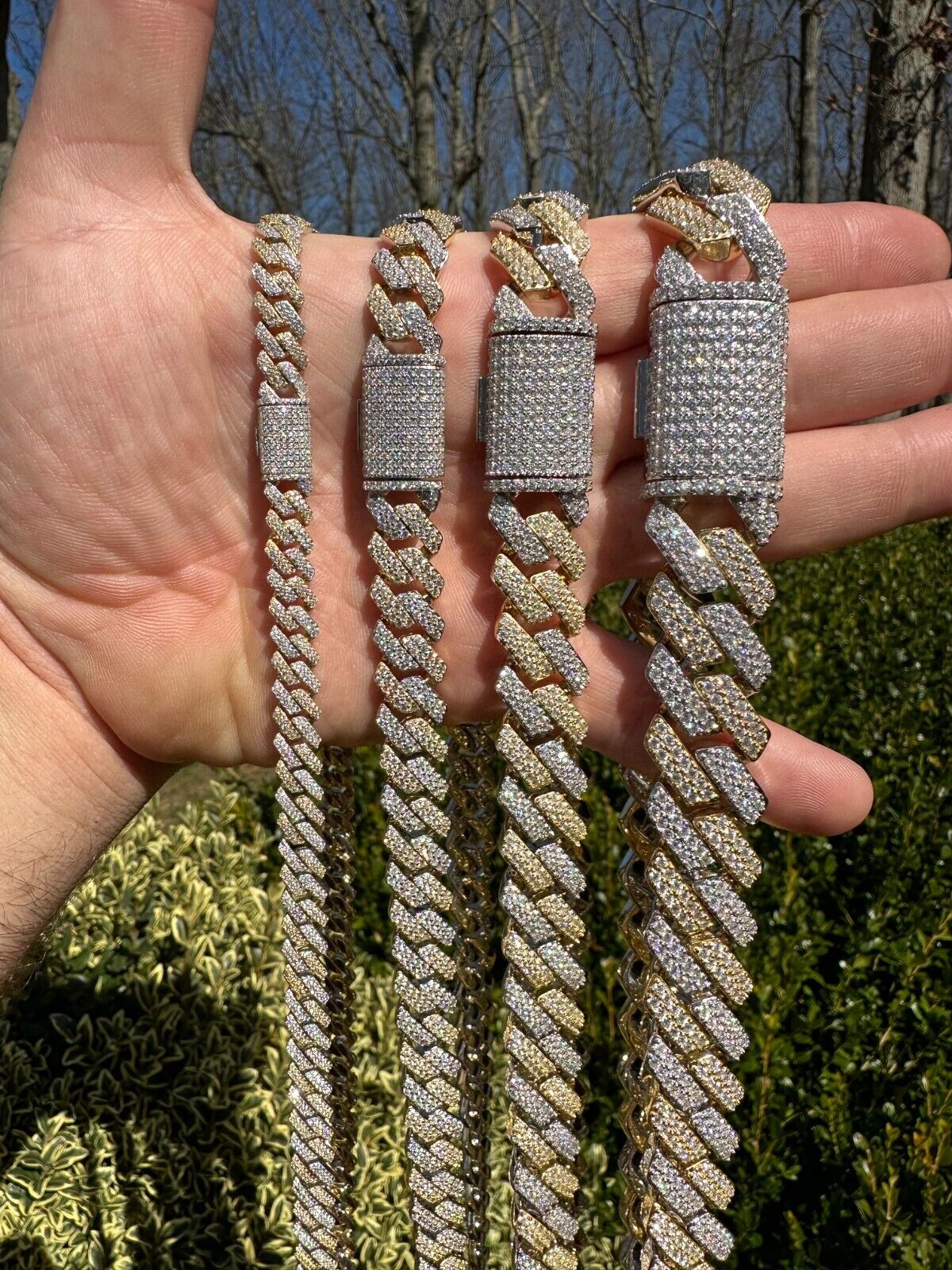 Real Moissanite Cuban Link Chain Gold Plated 925