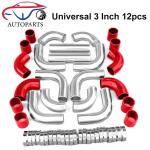 12 Pcs 3" Red Aluminum Turbo Intercooler Kit