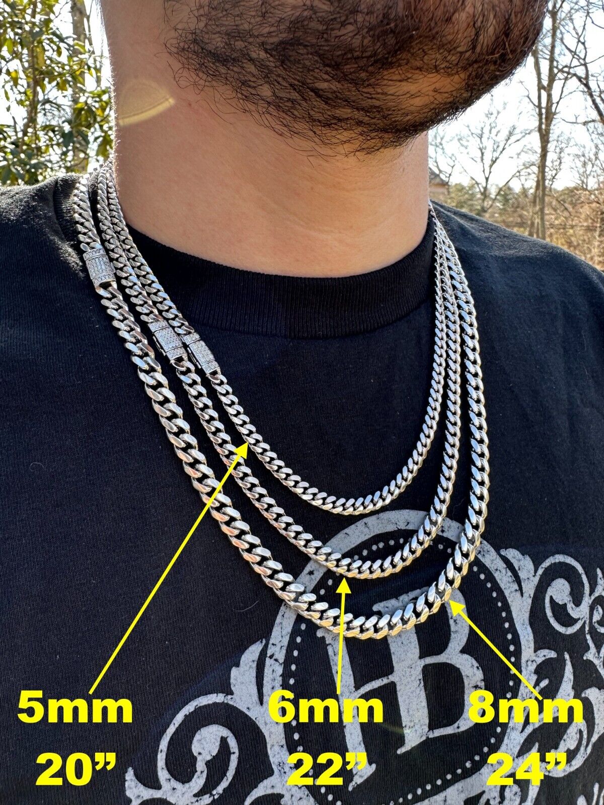 925 Silver Miami Cuban Chain Necklace with Moissanite Clasp