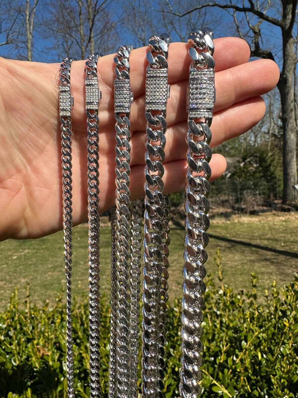 925 Silver Miami Cuban Chain Necklace with Moissanite Clasp