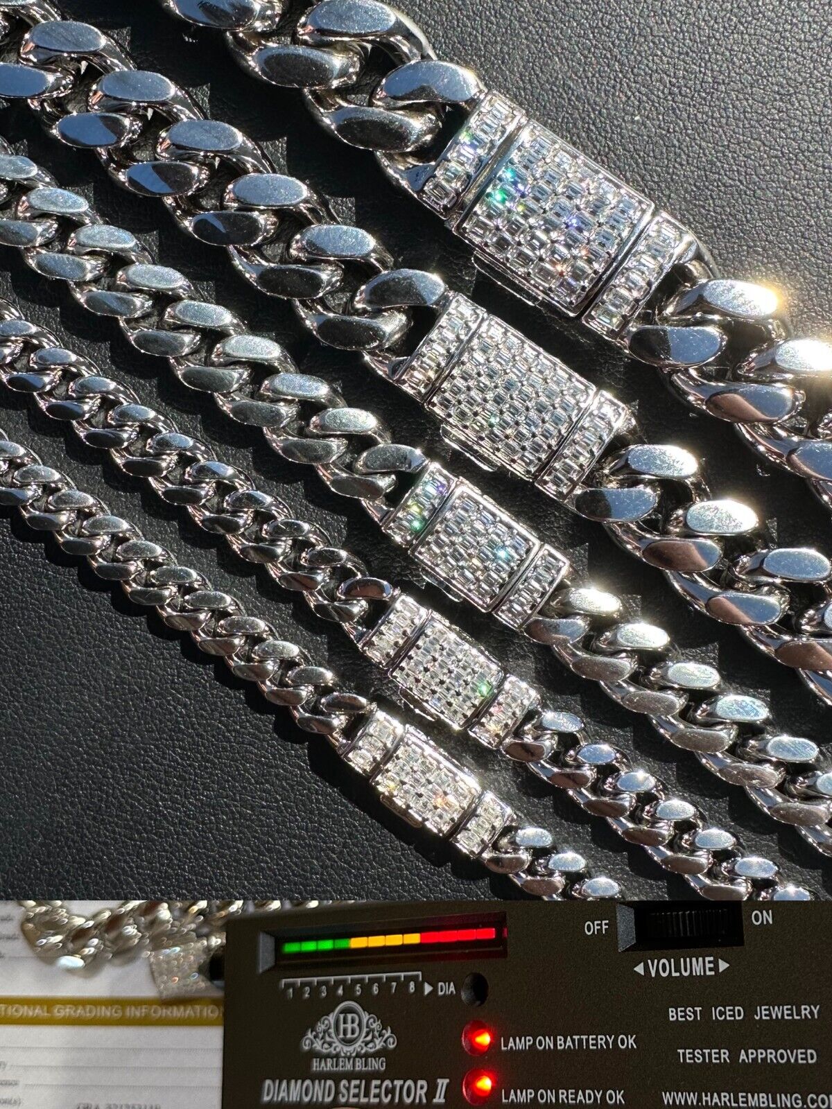 Baguette MOISSANITE Cuban Link Chain Necklace & Bracelet