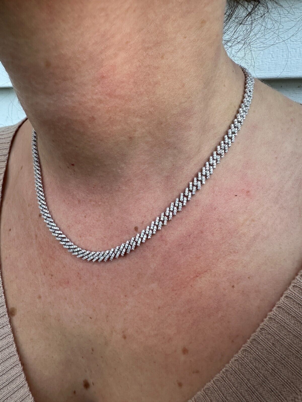 5mm Moissanite Micro Miami Cuban Link 925 Silver Necklace