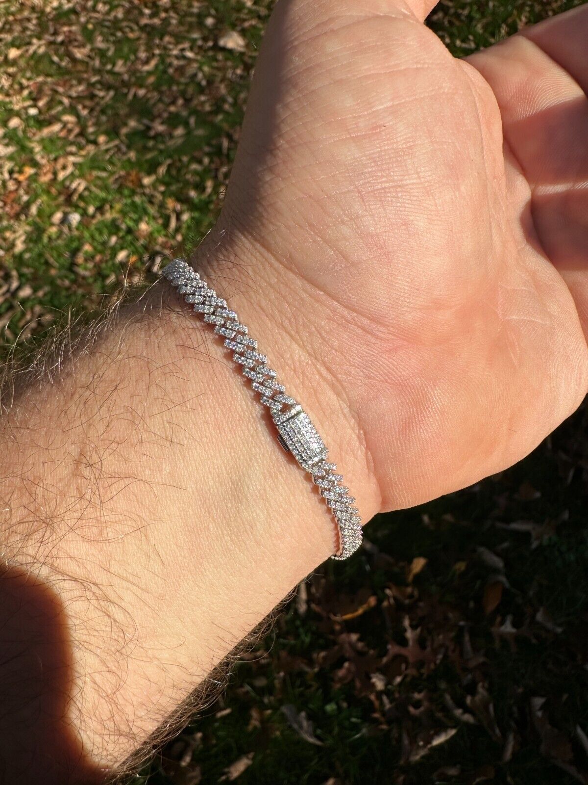 5mm MOISSANITE Miami Cuban Link Prong Bracelet Silver