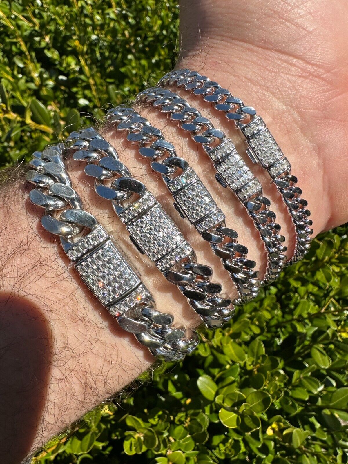 Baguette MOISSANITE Cuban Link Chain Necklace & Bracelet
