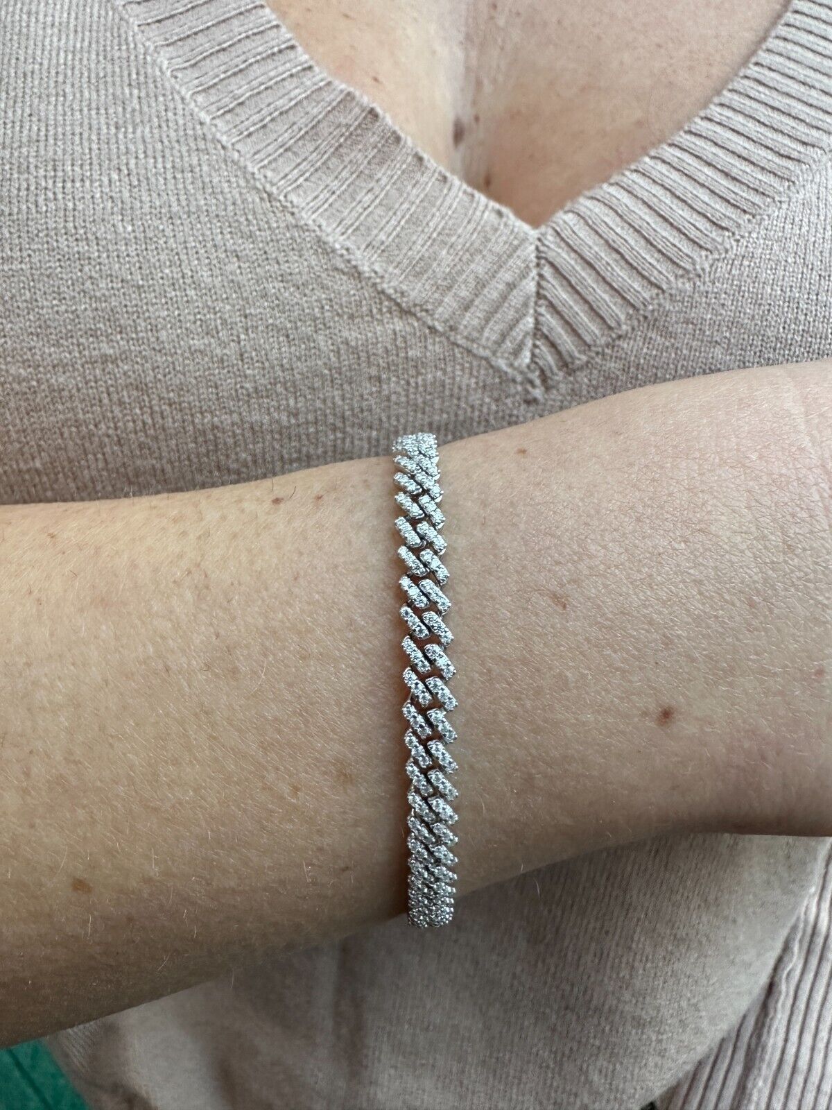 5mm MOISSANITE Miami Cuban Link Prong Bracelet Silver