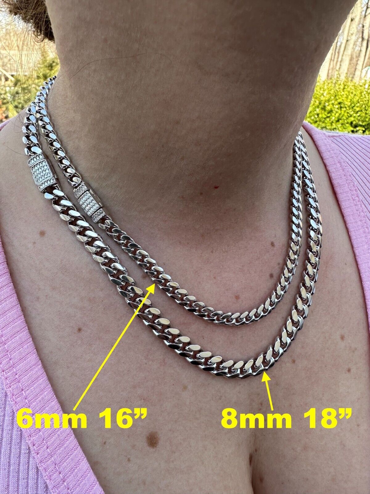 Baguette MOISSANITE Cuban Link Chain Necklace & Bracelet