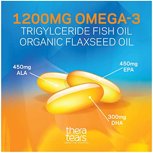 TheraTears 1200mg Omega 3 Supplement for Eye Nutrition, Organic Flaxseed Triglyceride Fish Oil and Vitamin E, 90 Count