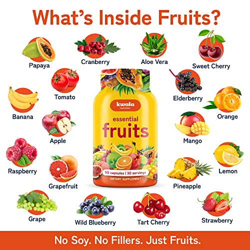 Kwala Nutrition Fruits and Veggies Supplement for Energy Balance - 90 Fruit & 90 Veggie Capsules - 2 Pack - Whole Food Fruit and Vegetable Supplements for Women & Men - Vegan, Soy Free, Made in USA