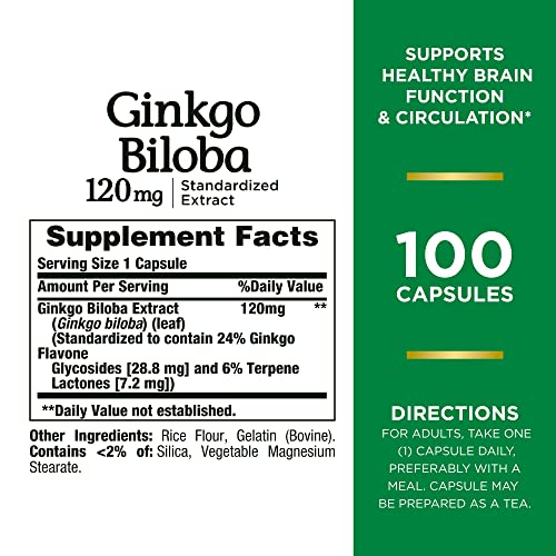 Ginkgo Biloba Memory Support Supplement, 100 Capsules