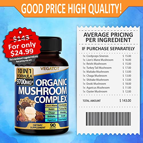 VEGATOT 10-in-1 Nootropic Mushroom Supplement - 3 Months