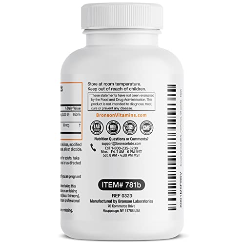 Bronson Vitamin K2 (MK7) with D3 Supplement Non-GMO Formula 5000 IU Vitamin D3 & 90 mcg Vitamin K2 MK-7 Easy to Swallow Vitamin D & K Complex, 120 Capsules