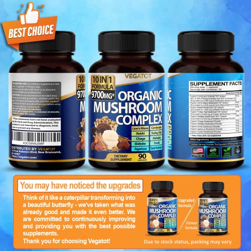 VEGATOT 10-in-1 Nootropic Mushroom Supplement - 3 Months