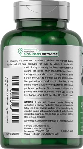 Lions Mane Mushroom Extract | 4200mg | 120 Capsules | Vegetarian, Non-GMO, Gluten Free Supplement | by Horbaach
