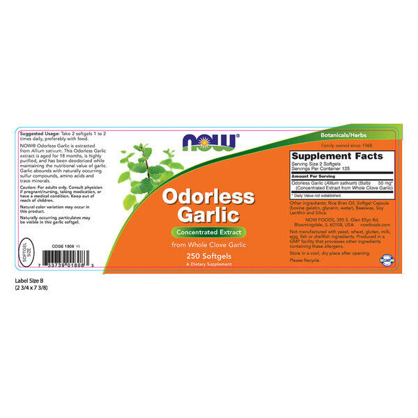 NOW Odorless Garlic Concentrated Extract Capsules (250)