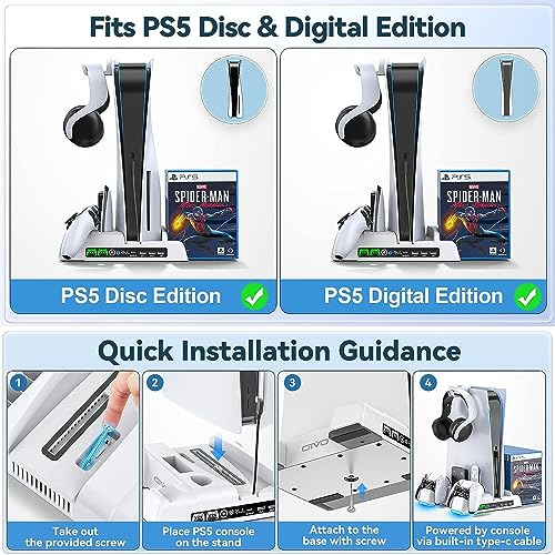 PS5 Stand with Cooling, Charging, 12 Slots & Holder
