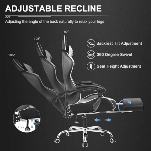 GTPLAYER Gaming Chair with Footrest and Lumbar Support