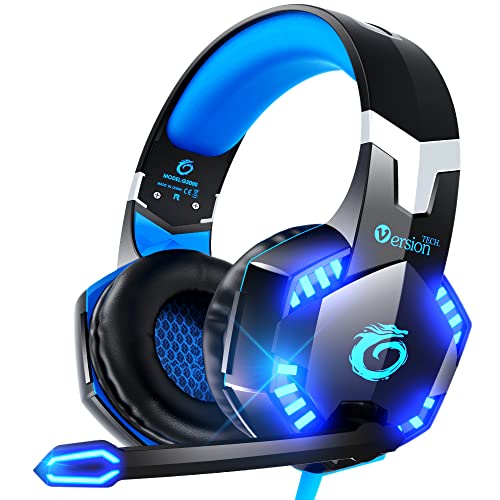 VersionTECH G2000 Gaming Headset for PS5, PS4, Xbox One: Bass Surround, Noise-Cancelling Mic, LED Lights