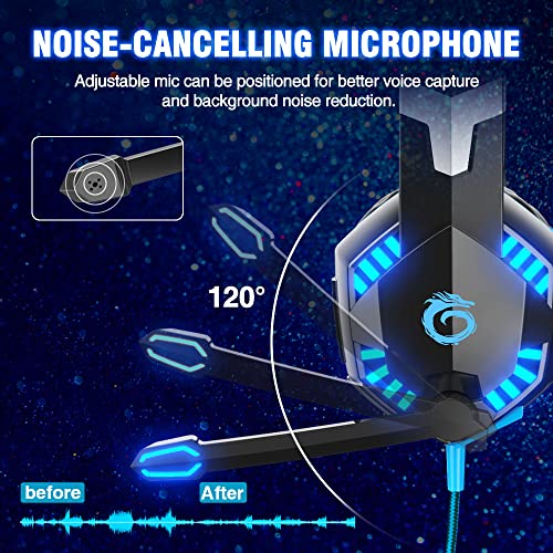 VersionTECH G2000 Gaming Headset for PS5, PS4, Xbox One: Bass Surround, Noise-Cancelling Mic, LED Lights