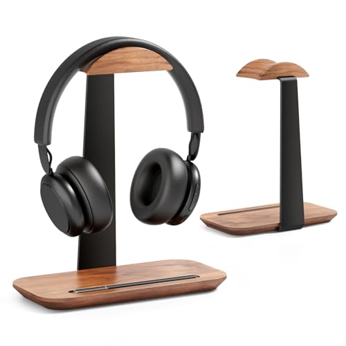 Walnut Headphone Stand with Storage Base for Gaming