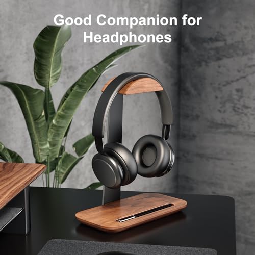 Walnut Headphone Stand with Storage Base for Gaming