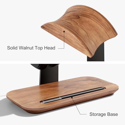 Walnut Headphone Stand with Storage Base for Gaming