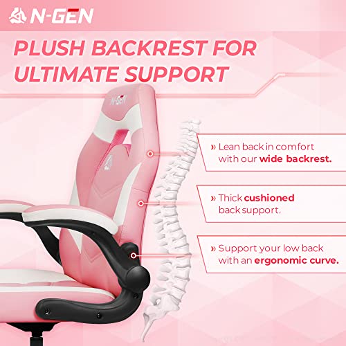N-GEN Video Gaming Chair with Lumbar Support, Pink