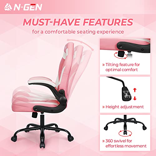 N-GEN Video Gaming Chair with Lumbar Support, Pink