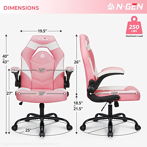 N-GEN Video Gaming Chair with Lumbar Support, Pink