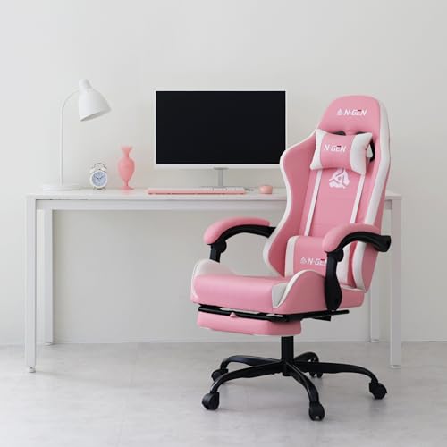 N-GEN High Back Gaming Chair with Footrest (Pink)