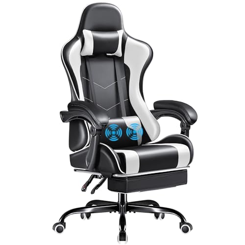 Furmax Gaming Chair with Footrest and Massage - White