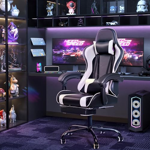 Furmax Gaming Chair with Footrest and Massage - White