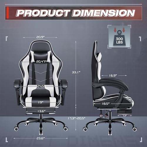 Furmax Gaming Chair with Footrest and Massage - White