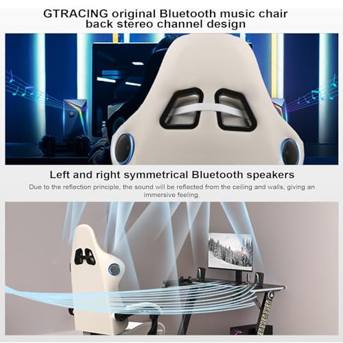 GTPLAYER Gaming Chair with Footrest, Bluetooth Speakers - Ivory